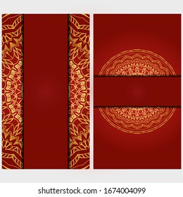 Invitation or Card template with floral mandala pattern. Decorative background for Wedding, greeting cards, Birthday Invitation. The front and rear side. Vector