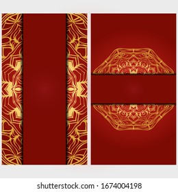 Invitation or Card template with floral mandala pattern.  The front and rear side. Vector