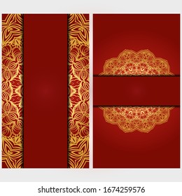Invitation or Card template with floral mandala pattern. Decorative background for Wedding, greeting cards, Birthday Invitation. The front and rear side. Vector