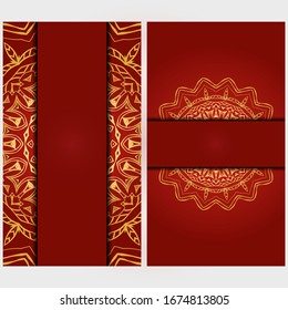 Invitation or Card template with floral mandala pattern. Decorative background for Wedding, greeting cards, Birthday Invitation. The front and rear side. Vector