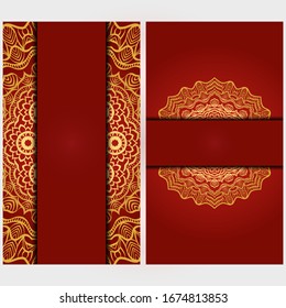 Invitation or Card template with floral mandala pattern. Decorative background for Wedding, greeting cards, Birthday Invitation. The front and rear side. Vector