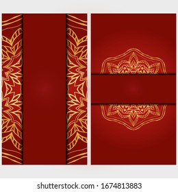 Invitation or Card template with floral mandala pattern. Decorative background for Wedding, greeting cards, Birthday Invitation. The front and rear side. Vector