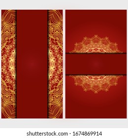 Invitation or Card template with floral mandala pattern. Decorative background for Wedding, greeting cards, Birthday Invitation. The front and rear side. Vector