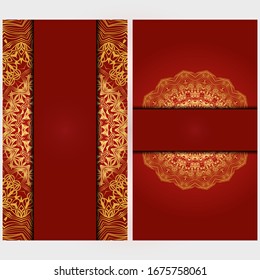 Invitation or Card template with floral mandala pattern. Decorative background for Wedding, greeting cards, Birthday Invitation. The front and rear side. Vector