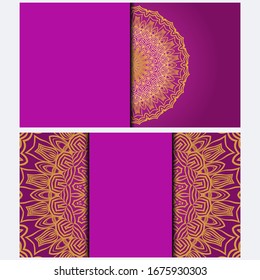 Invitation or Card template with floral mandala pattern. Decorative background for Wedding, greeting cards, Birthday Invitation. The front and rear side. Vector