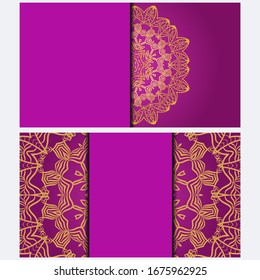 Invitation or Card template with floral mandala pattern. Decorative background for Wedding, greeting cards, Birthday Invitation. The front and rear side. Vector