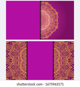 Invitation or Card template with floral mandala pattern. Decorative background for Wedding, greeting cards, Birthday Invitation. The front and rear side. Vector