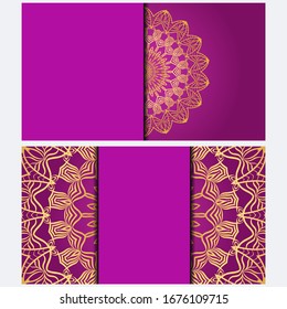 Invitation or Card template with floral mandala pattern. Decorative background for Wedding, greeting cards, Birthday Invitation. The front and rear side. Vector