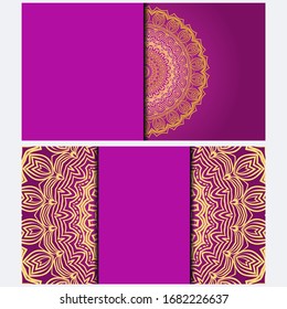 Invitation or Card template with floral mandala pattern. Decorative background for Wedding, greeting cards, Birthday Invitation. The front and rear side. Vector