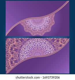 Invitation or Card template with floral mandala pattern. The front and rear side. Vector