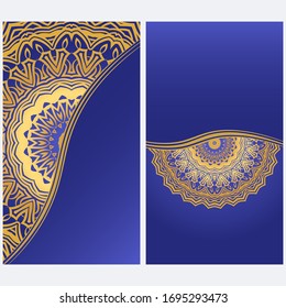 Invitation Or Card Template With Floral Mandala Pattern. For Wedding, Greeting Cards, Birthday Invitation. The Front And Rear Side. Vector Illustration. 