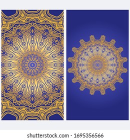 Invitation Or Card Template With Floral Mandala Pattern. For Wedding, Greeting Cards, Birthday Invitation. The Front And Rear Side. Vector Illustration. 