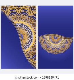 Invitation Or Card Template With Floral Mandala Pattern. For Wedding, Greeting Cards, Birthday Invitation. The Front And Rear Side. Vector Illustration. 
