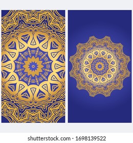 Invitation Or Card Template With Floral Mandala Pattern. For Wedding, Greeting Cards, Birthday Invitation. The Front And Rear Side. Vector Illustration. 