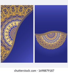 Invitation Or Card Template With Floral Mandala Pattern. For Wedding, Greeting Cards, Birthday Invitation. The Front And Rear Side. Vector Illustration. 