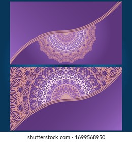 Invitation or Card template with floral mandala pattern. The front and rear side. Vector