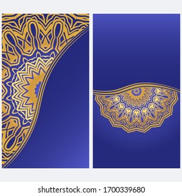 Invitation Or Card Template With Floral Mandala Pattern. For Wedding, Greeting Cards, Birthday Invitation. The Front And Rear Side. Vector Illustration. 