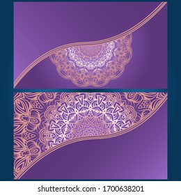 Invitation or Card template with floral mandala pattern. The front and rear side. Vector