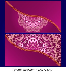 Invitation or Card template with floral mandala pattern. The front and rear side. Vector