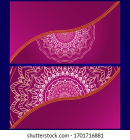 Invitation or Card template with floral mandala pattern. The front and rear side. Vector