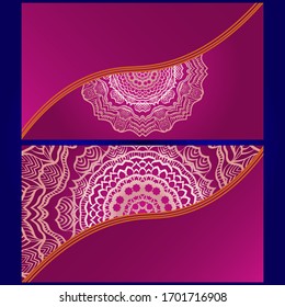 Invitation or Card template with floral mandala pattern. The front and rear side. Vector