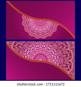Invitation or Card template with floral mandala pattern. The front and rear side. Vector