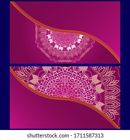 Invitation or Card template with floral mandala pattern. The front and rear side. Vector