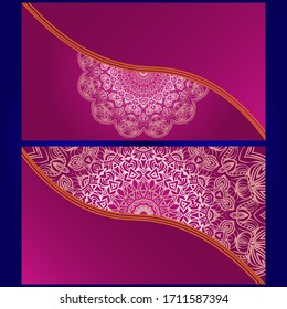 Invitation or Card template with floral mandala pattern. The front and rear side. Vector
