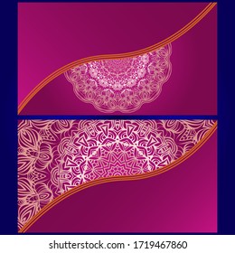 Invitation or Card template with floral mandala pattern. The front and rear side. Vector