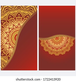 Invitation Or Card Template With Floral Mandala Pattern. For Wedding, Greeting Cards, Birthday Invitation. The Front And Rear Side. Vector Illustration. 