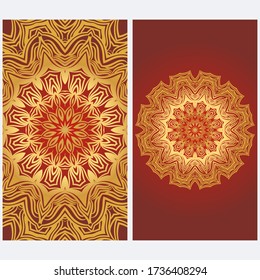 Invitation Or Card Template With Floral Mandala Pattern. For Wedding, Greeting Cards, Birthday Invitation. The Front And Rear Side. Vector Illustration. 