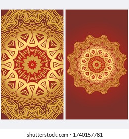 Invitation Or Card Template With Floral Mandala Pattern. For Wedding, Greeting Cards, Birthday Invitation. The Front And Rear Side. Vector Illustration. 
