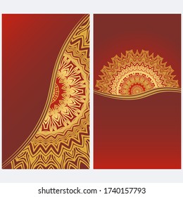 Invitation Or Card Template With Floral Mandala Pattern. For Wedding, Greeting Cards, Birthday Invitation. The Front And Rear Side. Vector Illustration. 