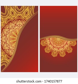 Invitation Or Card Template With Floral Mandala Pattern. For Wedding, Greeting Cards, Birthday Invitation. The Front And Rear Side. Vector Illustration. 