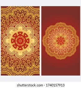 Invitation Or Card Template With Floral Mandala Pattern. For Wedding, Greeting Cards, Birthday Invitation. The Front And Rear Side. Vector Illustration. 