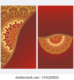 Invitation Or Card Template With Floral Mandala Pattern. For Wedding, Greeting Cards, Birthday Invitation. The Front And Rear Side. Vector Illustration. 