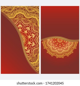 Invitation Or Card Template With Floral Mandala Pattern. For Wedding, Greeting Cards, Birthday Invitation. The Front And Rear Side. Vector Illustration. 