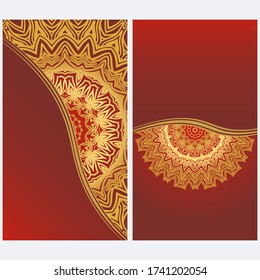 Invitation Or Card Template With Floral Mandala Pattern. For Wedding, Greeting Cards, Birthday Invitation. The Front And Rear Side. Vector Illustration. 