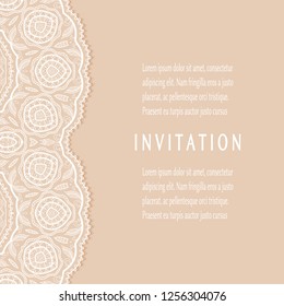Invitation or Card template with lacе frame border, doodle line pattern, mandala element. Decorative openwork filigree art background for Wedding, Valentine's day greeting card, Birthday Invitation