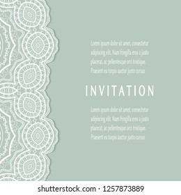 Invitation or Card template with lacе frame border, doodle line pattern, mandala element. Decorative openwork filigree art background for Wedding, Valentine's day greeting card, Birthday Invitation