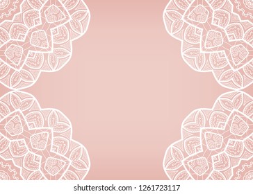 Invitation or Card template with lacе frame border, doodle line pattern, mandala element. Decorative openwork filigree art background for Wedding, Valentine's day greeting card, Birthday Invitation