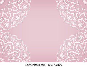 Invitation or Card template with lacе frame border, doodle line pattern, mandala element. Decorative openwork filigree art background for Wedding, Valentine's day greeting card, Birthday Invitation