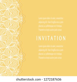 Invitation or Card template with lacе frame border, doodle line pattern, mandala element. Decorative openwork filigree art background for Wedding, Valentine's day greeting card, Birthday Invitation
