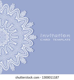Invitation or Card template with lacе frame border, doodle line pattern, mandala element. Decorative openwork filigree art background for Wedding, Valentine's day greeting card, Birthday Invitation