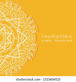Invitation or Card template with lacе frame border, doodle line pattern, mandala element. Decorative openwork filigree art background for Wedding, Valentine's day greeting card, Birthday Invitation