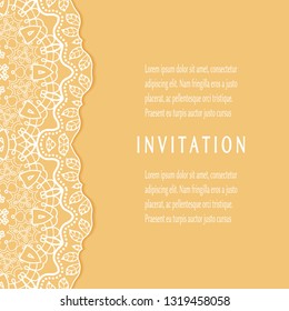 Invitation or Card template with lacе frame border, doodle line pattern, mandala element. Decorative openwork filigree art background for Wedding, Valentine's day greeting card, Birthday Invitation