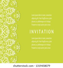 Invitation or Card template with lacе frame border, doodle line pattern, mandala element. Decorative openwork filigree art background for Wedding, Valentine's day greeting card, Birthday Invitation