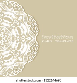 Invitation or Card template with lacе frame border, doodle line pattern, mandala element. Decorative openwork filigree art background for Wedding, Valentine's day greeting card, Birthday Invitation