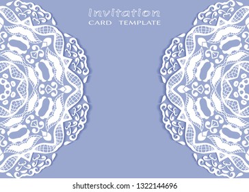 Invitation or Card template with lacе frame border, doodle line pattern, mandala element. Decorative openwork filigree art background for Wedding, Valentine's day greeting card, Birthday Invitation