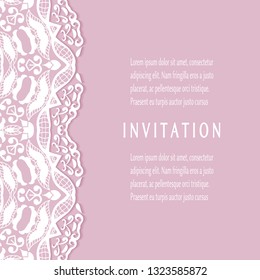 Invitation or Card template with lacе frame border, doodle line pattern, mandala element. Decorative openwork filigree art background for Wedding, Valentine's day greeting card, Birthday Invitation